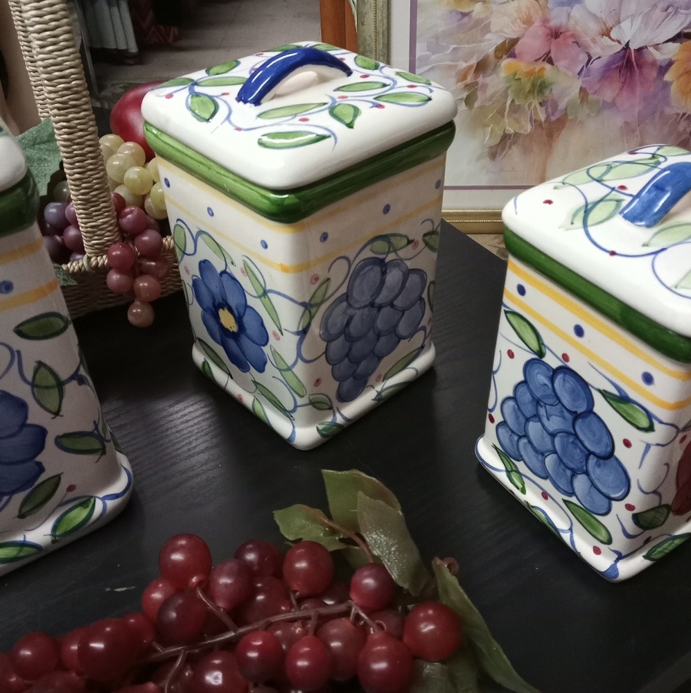 Hand painted fruit canister set